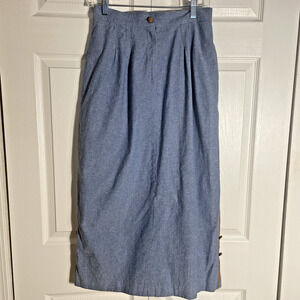 Vintage 80s Alexander Campbell Skirt Women 10 Blue Brown Cotton Black Slit Midi